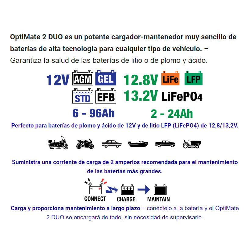 CARGADOR/MANTENEDOR DE BATERÍAS OPTIMATE 2 DUO TM-550