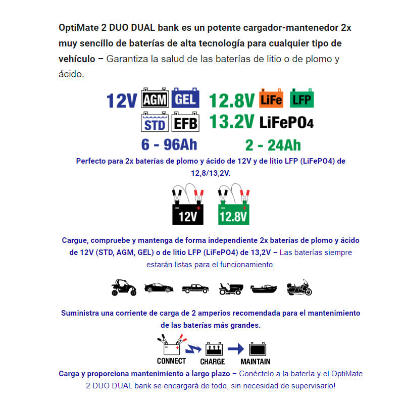 CARGADOR/MANTENEDOR DE BATERÍAS OPTIMATE 2 DUO X 2 BANK TM-570