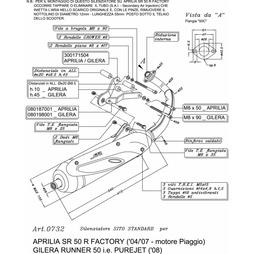 SILENCIOSO LEOVINCE SITO APRILIA SR 50 FACTORY