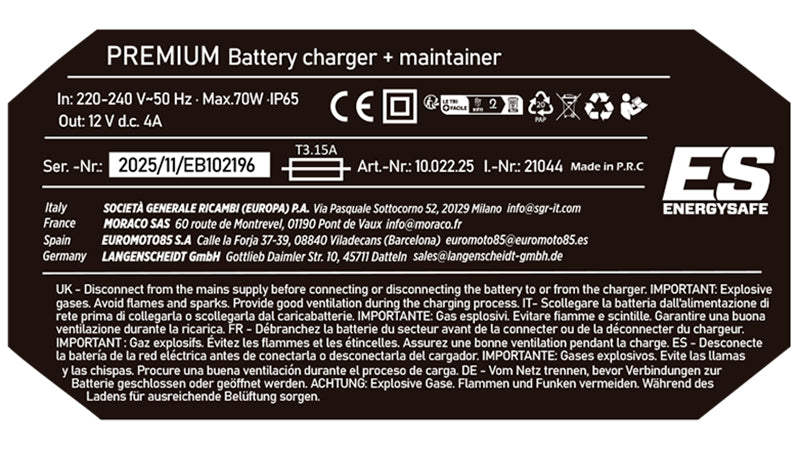 CARGADOR/MANTENEDOR ENERGYSAFE DUO PRO 6A