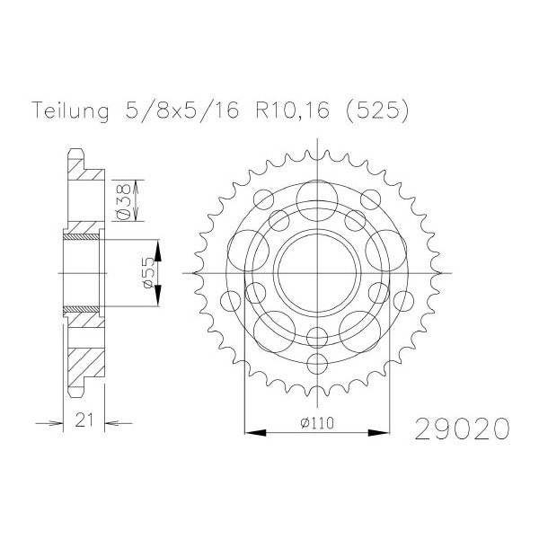 CORONA SUPERSPROX ACERO DUCATI 525 X 36 - RFE733525X36BLK