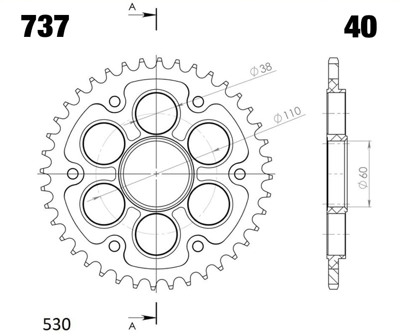 CORONA SUPERSPROX STEALTH NEGRA DUCATI 530 X 40 - RSA737530X40BLK
