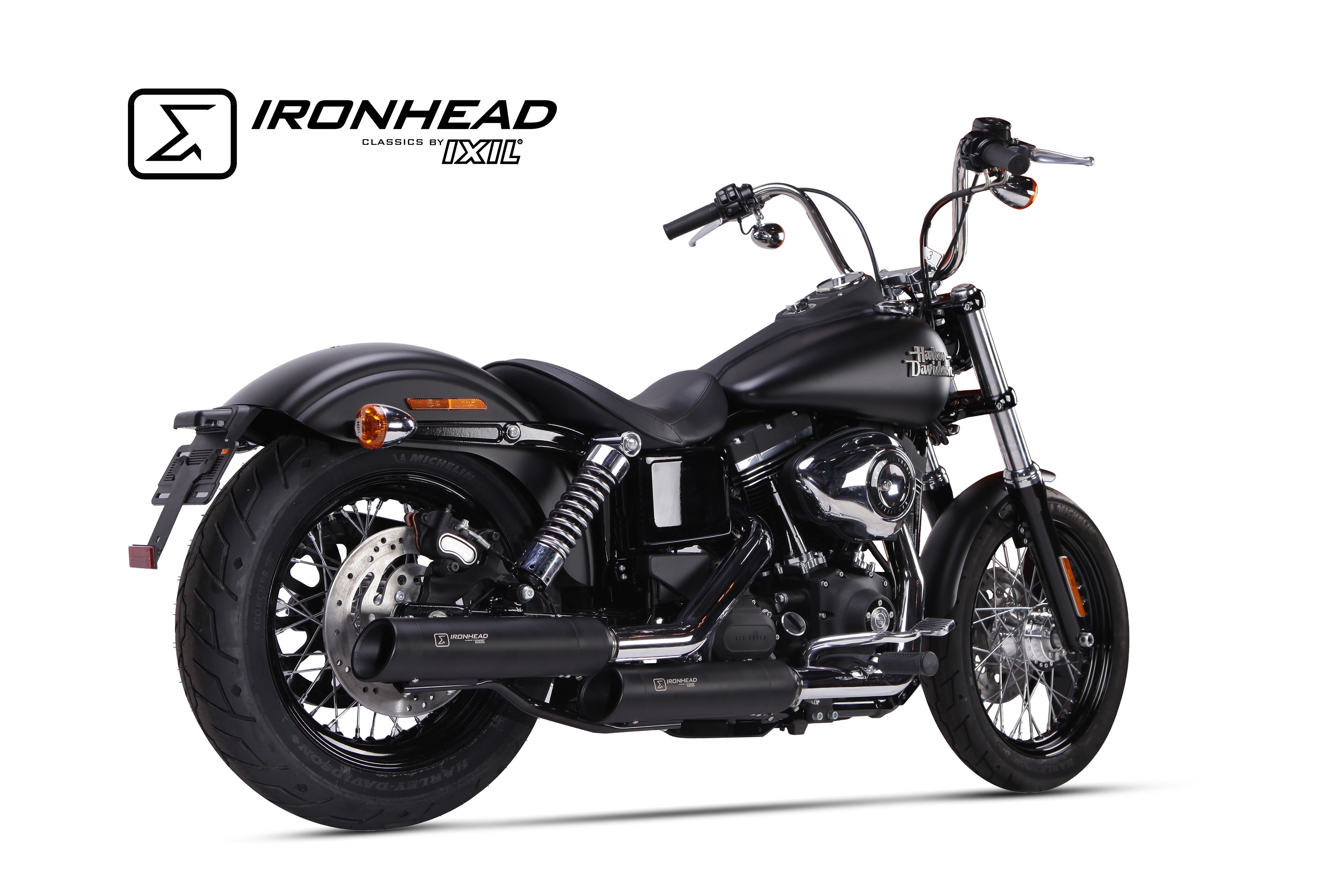 ESCAPE IXIL SLIP ON (UPPER MUFFLER) - IRONHEAD ROUND BLACK - H-D DYNA STREET BOB 2006-2016