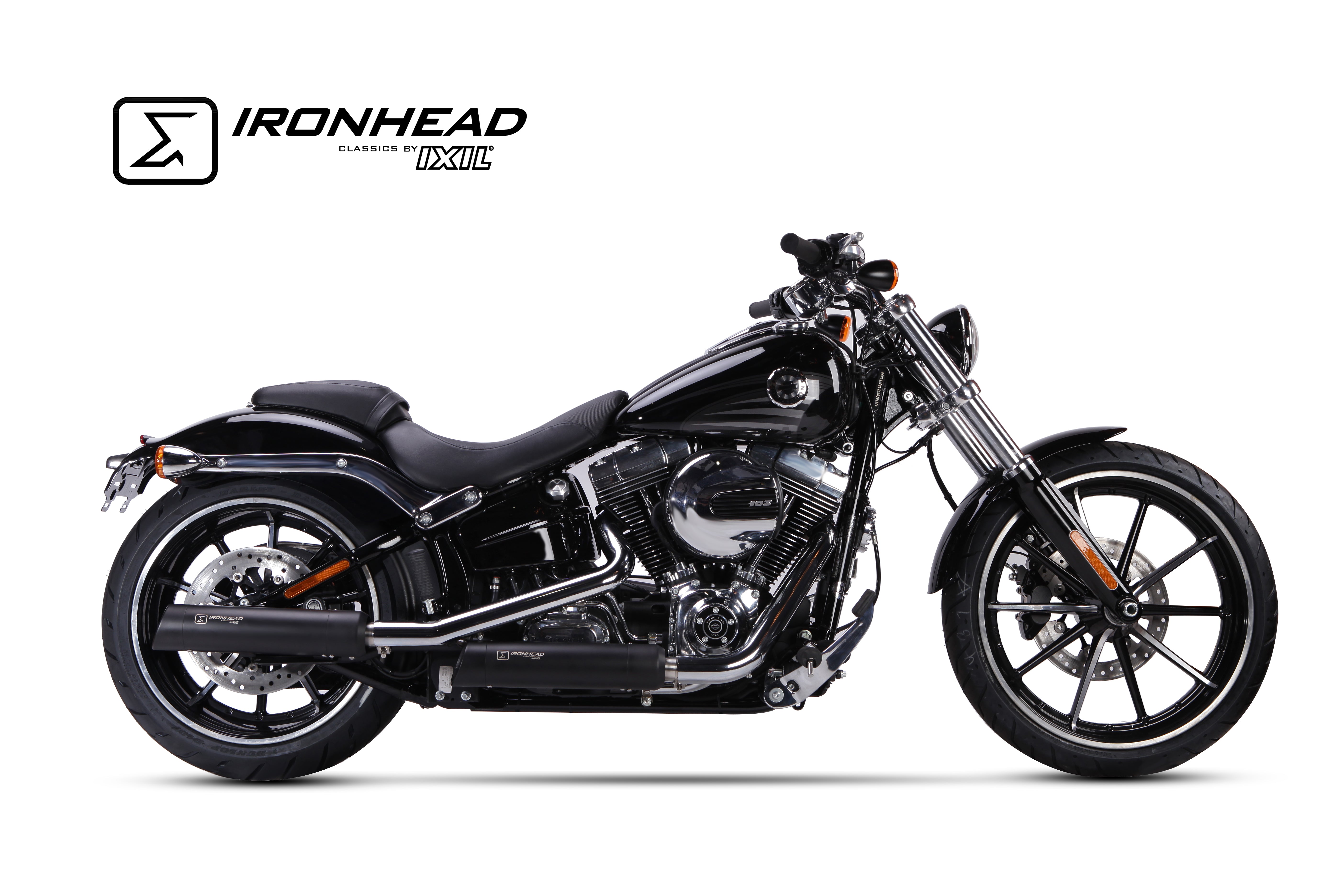 ESCAPE IXIL SLIP ON (UPPER MUFFLER) - IRONHEAD ROUND BLACK - H-D SOFTAIL BREAKOUT 2013-2016