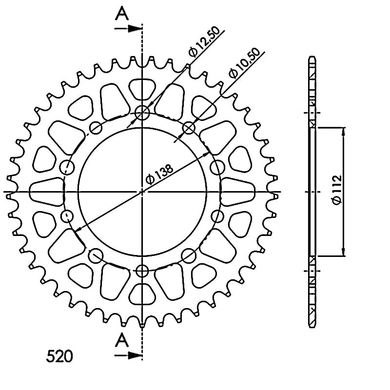 CORONA SUPERSPROX ALUMINIO HONDA 520 X 44 - RAL1303X44BLK