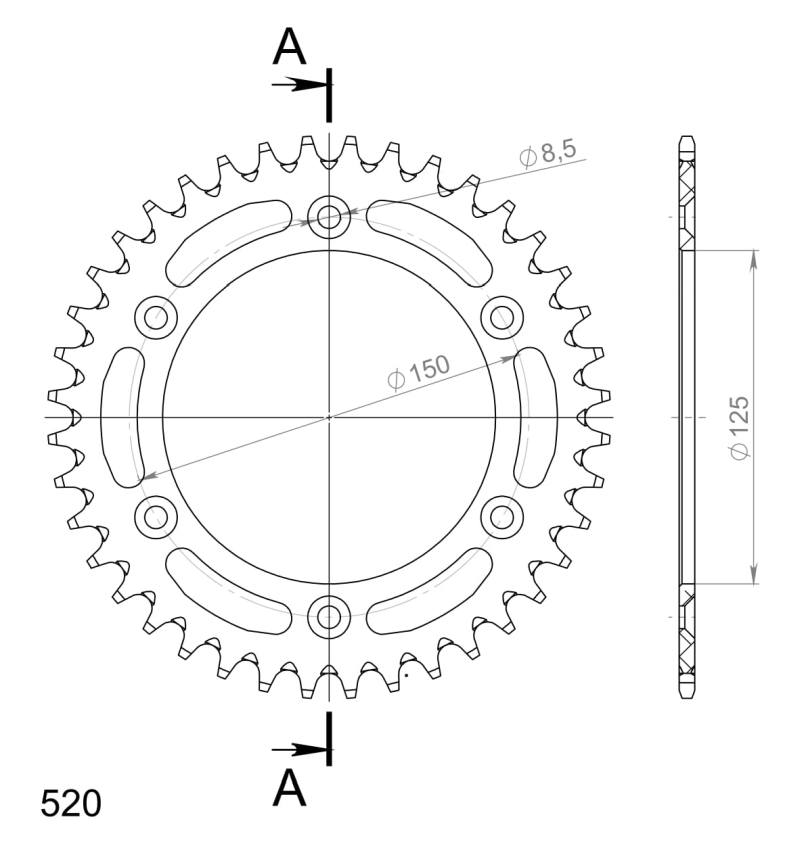 CORONA SUPERSPROX ALUMINIO KTM 520 X 40 - RAL990X40BLK
