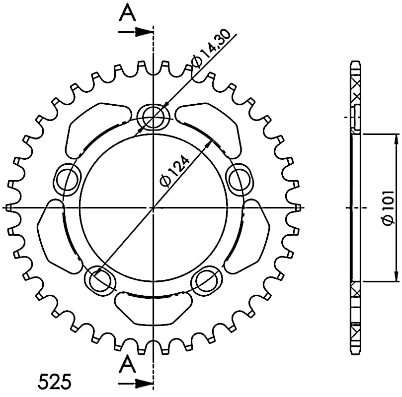 CORONA SUPERSPROX ALUMINIO KTM 525 X 38 - RAL991X38BLK