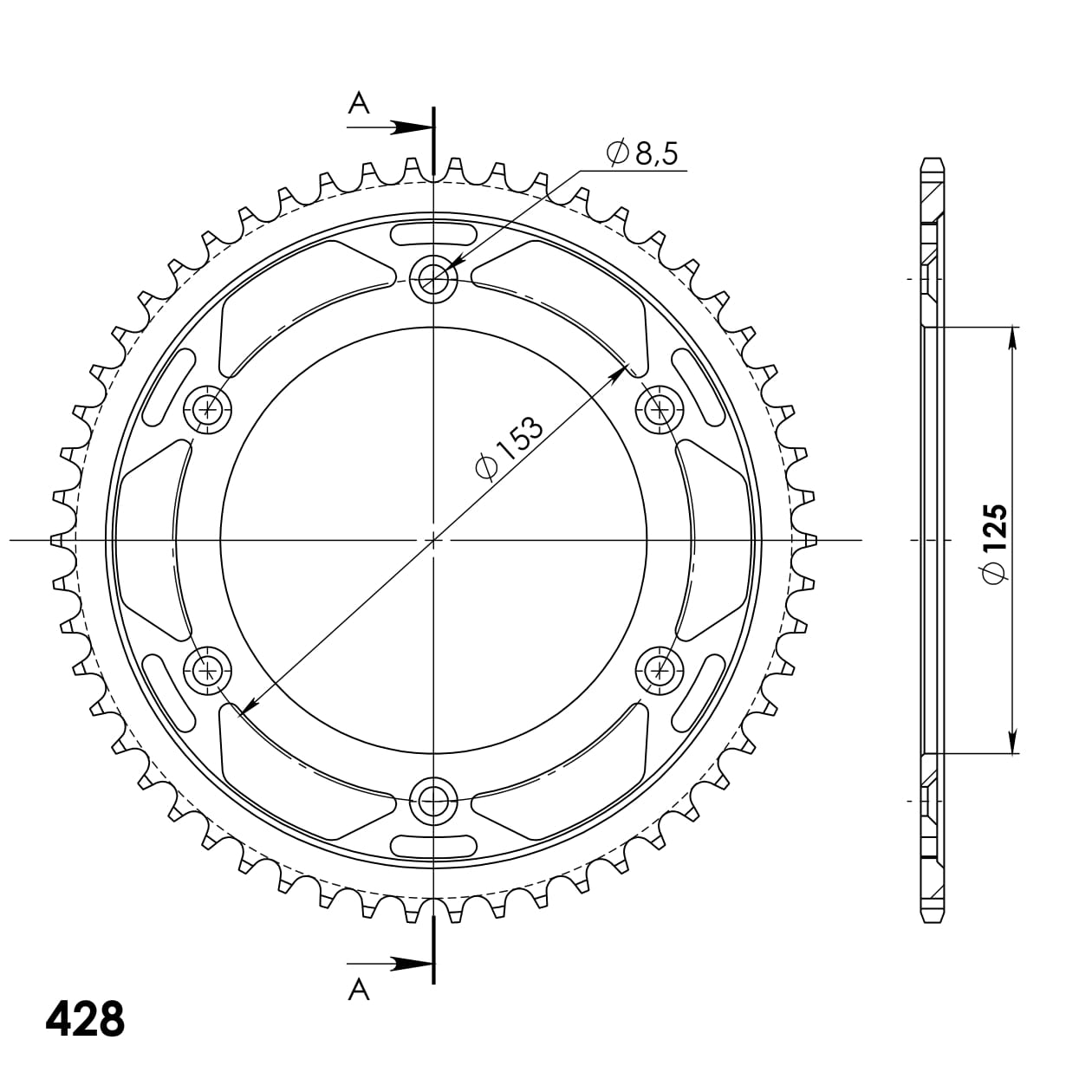 CORONA SUPERSPROX ACERO HONDA 428 X 54 - RFE1258X54BLK