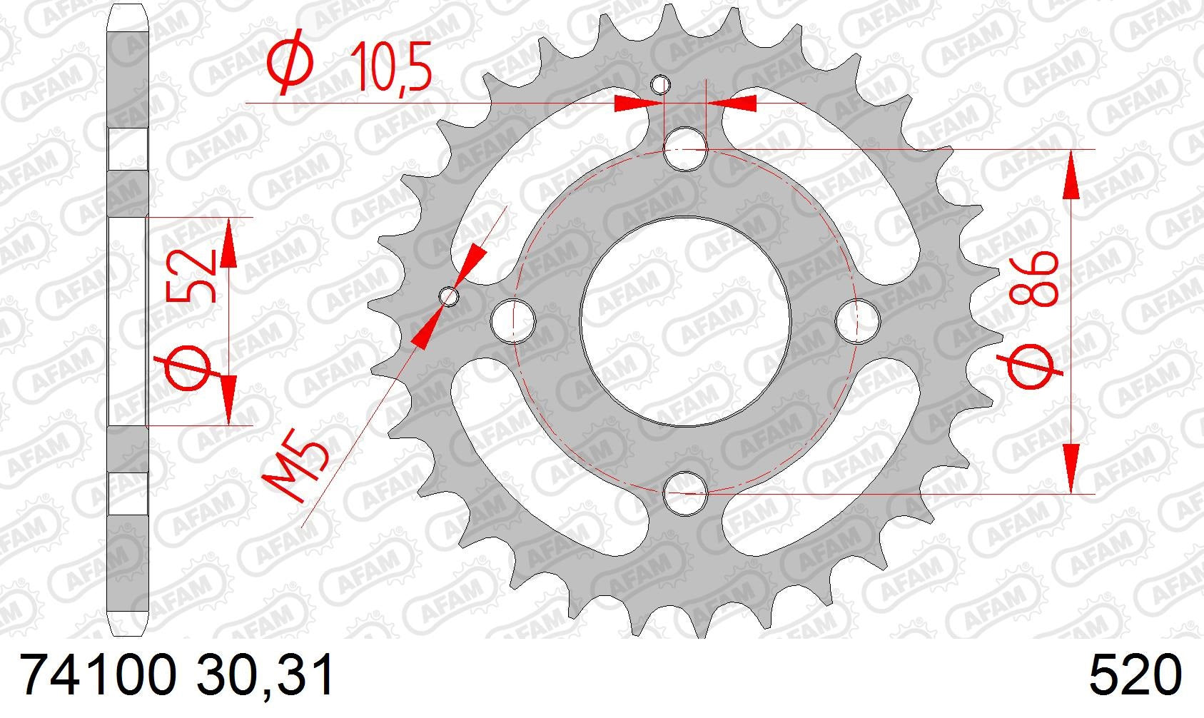 CORONA AFAM ACERO 520X30 - KYMCO