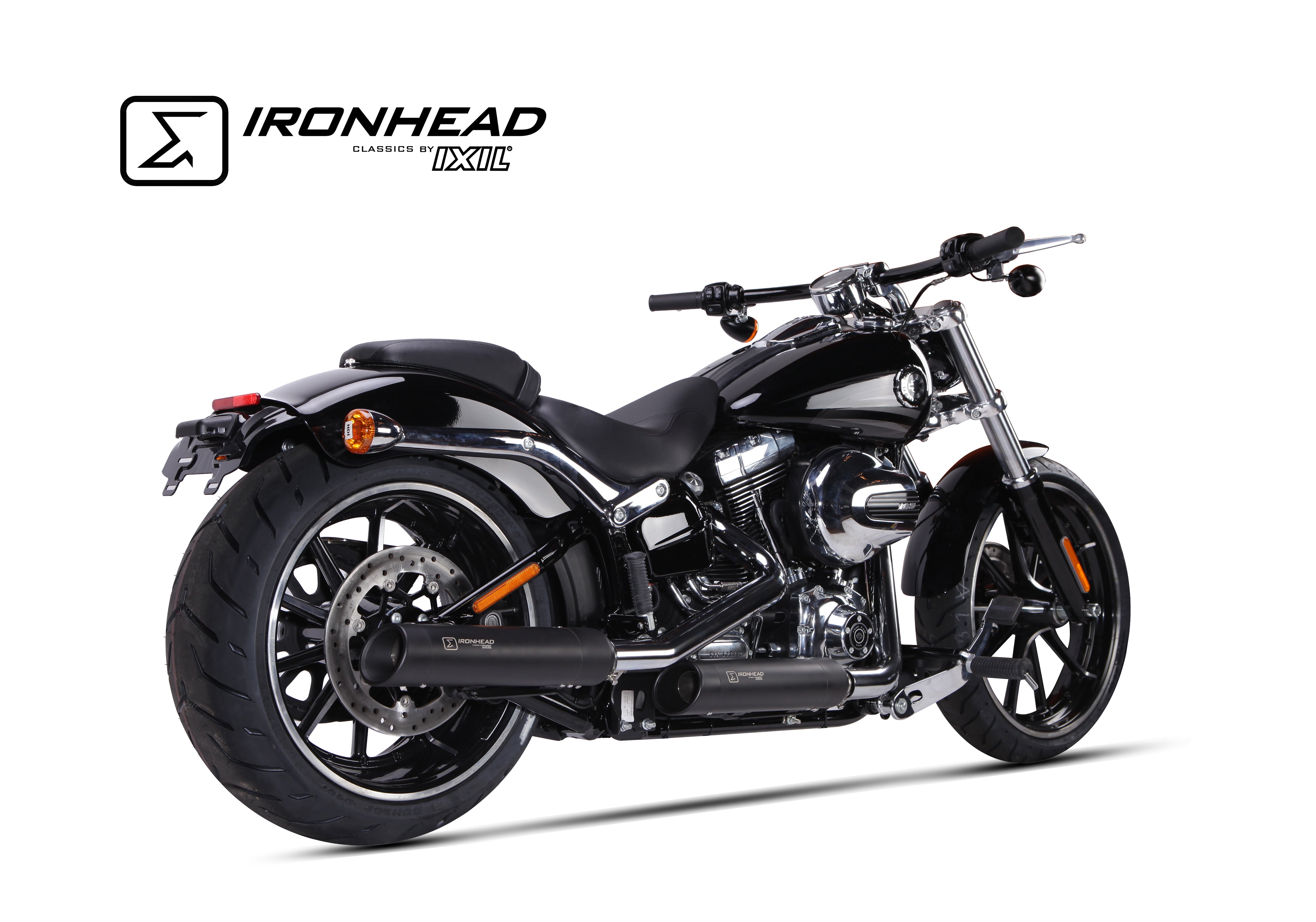 ESCAPE IXIL SLIP ON (LOWER MUFFLER) - IRONHEAD ROUND BLACK - H-D SOFTAIL BREAKOUT 2013-2016