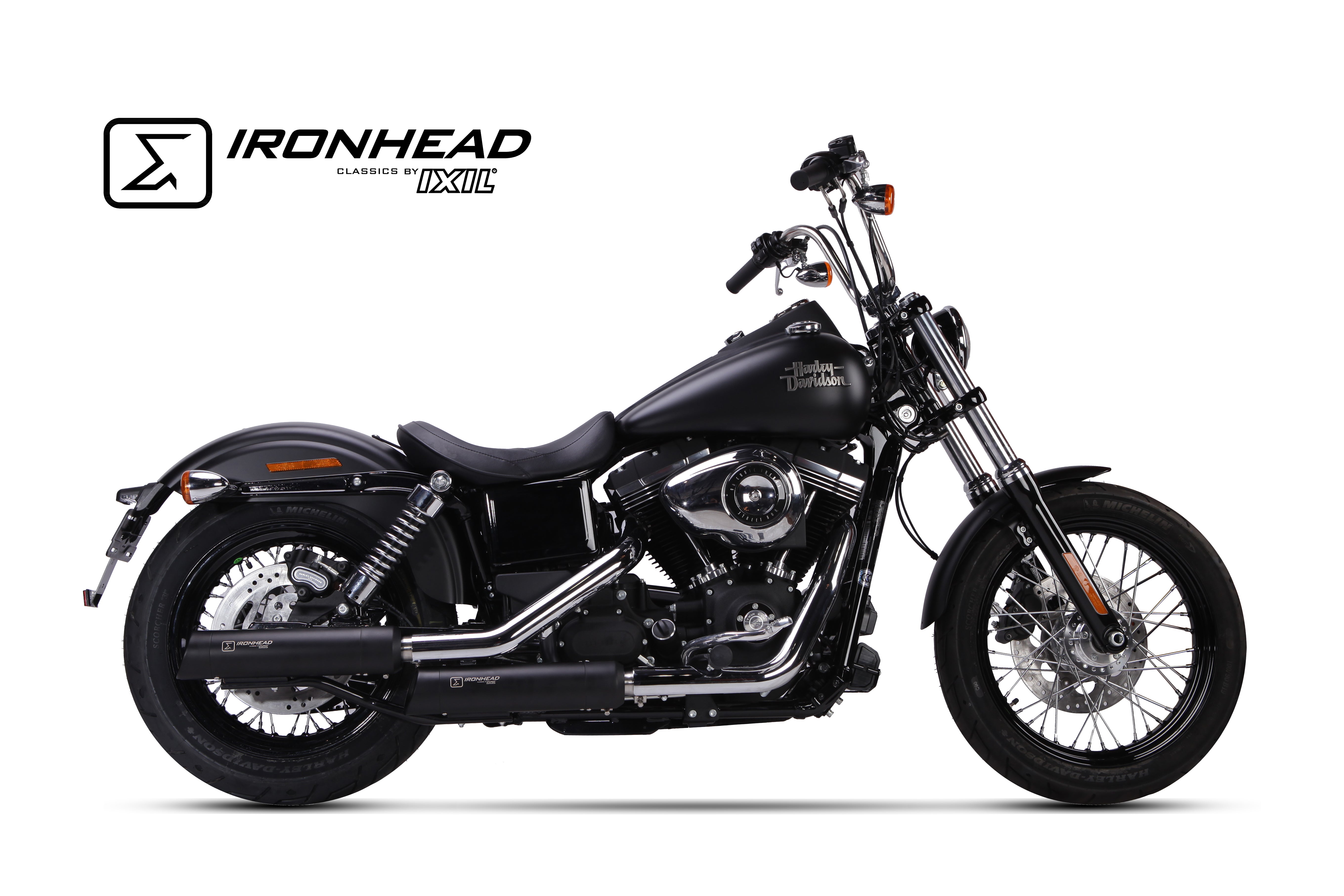 ESCAPE IXIL SLIP ON (UPPER MUFFLER) - IRONHEAD ROUND BLACK - H-D DYNA STREET BOB 2006-2016