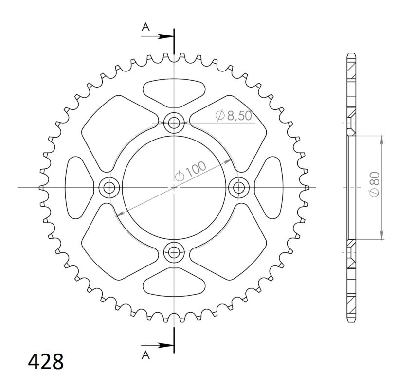 CORONA SUPERSPROX ALUMINIO HONDA 428 X 50  - RAL1204X50BLK