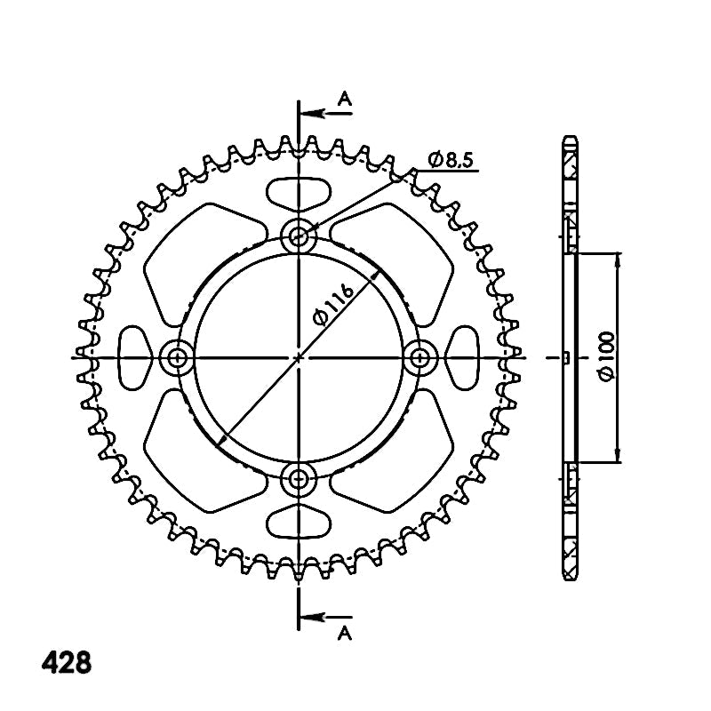 CORONA SUPERSPROX ALUMINIO KAWASAKI 428 X 51  - RAL462X51BLK
