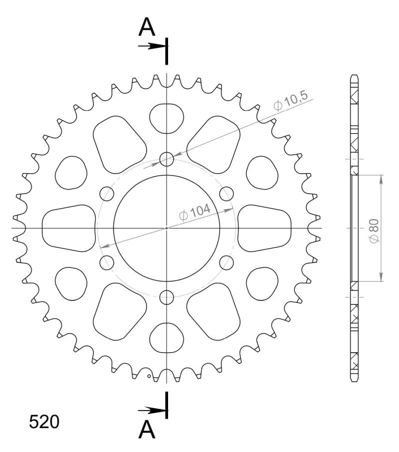 CORONA SUPERSPROX ALUMINIO KAWASAKI 520 X 44  - RAL478X44BLK