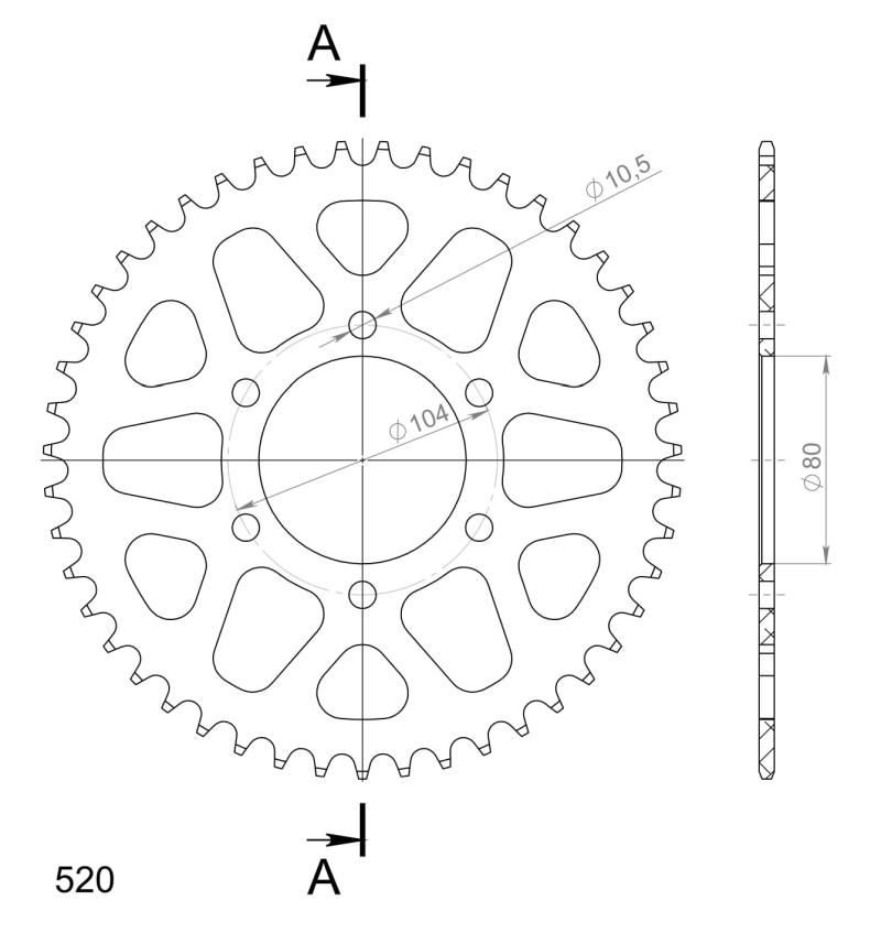 CORONA SUPERSPROX ALUMINIO KAWASAKI 520 X 47  - RAL478X47BLK